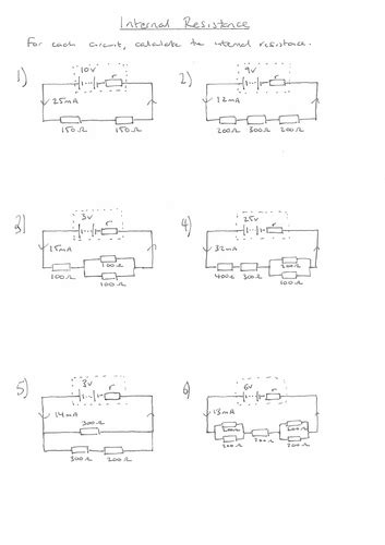 Internal Resistance Calculation WS | Teaching Resources