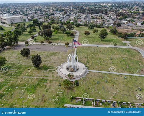 Aerial View of Greenwood Memorial Park with Memorial Statue and ...