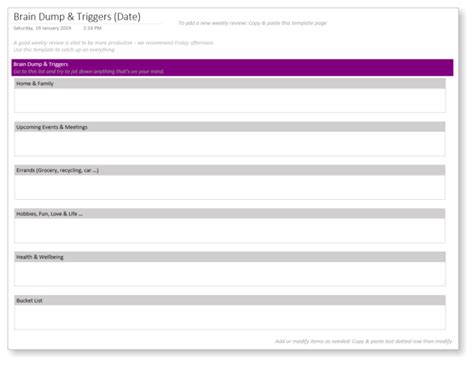 GTD Weekly Review (Brain Dump) - Templates for OneNote by Auscomp.com