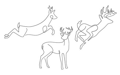 One Line art Drawing animal farm and reindeer Continuous Line Art ...