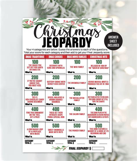 Christmas Jeopardy Game Christmas Trivia Game Holiday Trivia - Etsy