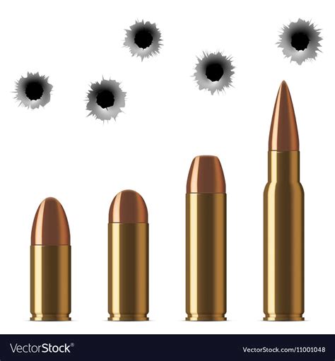 Shot gun bullets and bullet holes isolated Vector Image