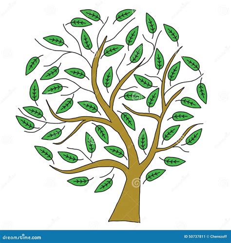 Sketch Brown Tree With Green Leaves Stock Illustration - Image: 50737811