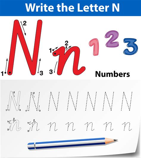 Letter N tracing alphabet worksheets 693711 Vector Art at Vecteezy