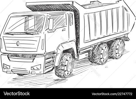 Sketch drawing of dump truck Royalty Free Vector Image