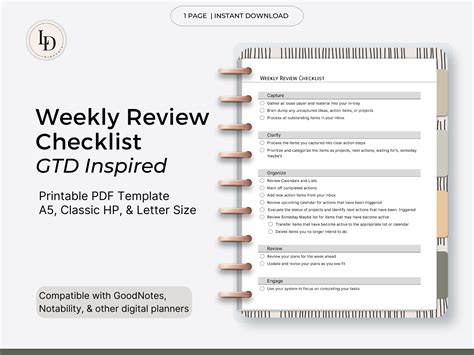 GTD Inspired Weekly Review Checklist, Productivity Planner printable ...