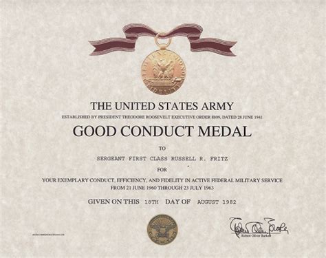 Army Good Conduct Medal Certificate