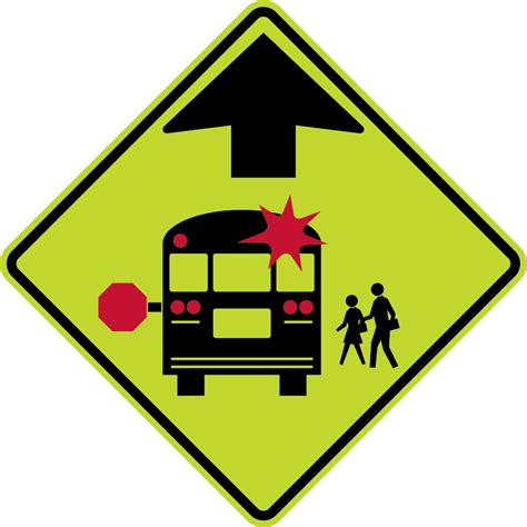 School Bus Stop Ahead Symbol Sign - Striping Services and Supply