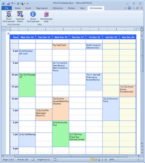 Calendar On Microsoft Word - Jacki Rhodia