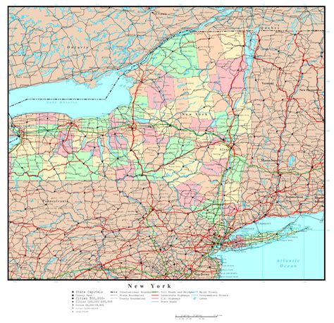 Large detailed administrative map of New York state with roads ...