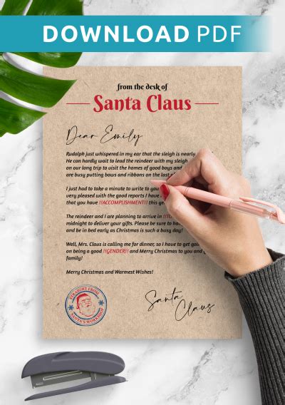 Download Printable Customizable Letter from Santa PDF