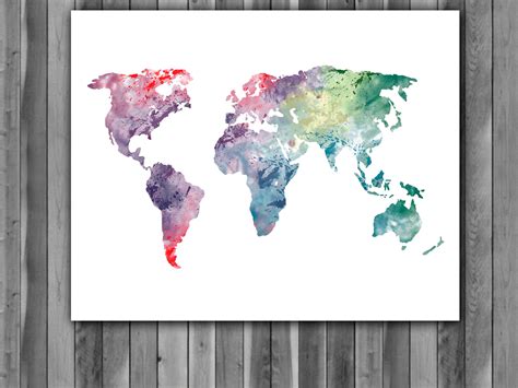 World Map Watercolor Print, World Map Art, World Map Painting, World ...