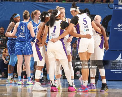 A look of the at Los Angeles Sparks team huddle during the game on ...