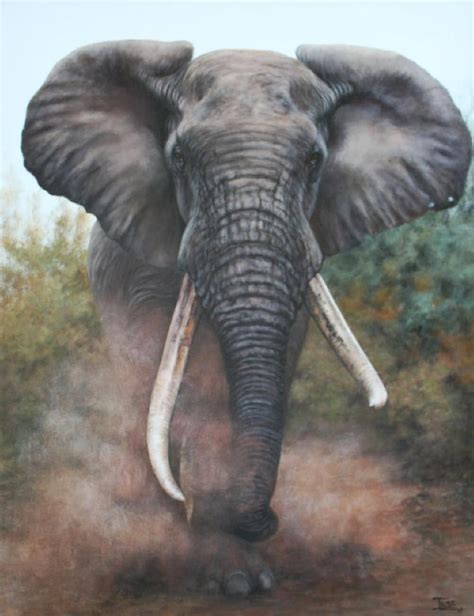 Elephant Painting A Tusker Dust Bath | Wildlife Paintings by Ilse de ...