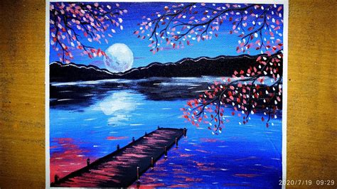 Landscape Moonlight Landscape Acrylic Painting For Beginners - Draw-vip