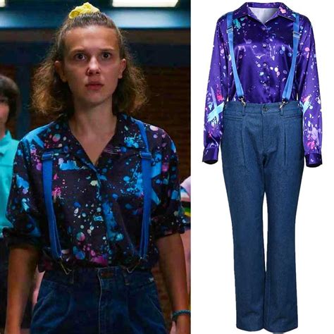 Eleven Cosplay Costume Stranger Things Season 3 Shirt Suspender Pants