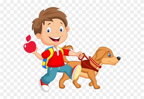 Cartoon Of Child Walking With Guide Dog Kid Walking Dog Cartoon