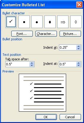 Changing the Bullet Type (Microsoft Word)