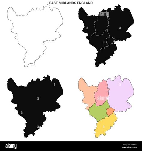 East Midlands England Administrative Map Set - blank counties or ...