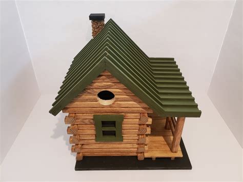 Hand Crafted Log Cabin Bird House With Stone Chimney - Etsy