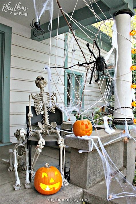 Halloween Porch Decor: Skeleton and Spider Web Decoration Idea