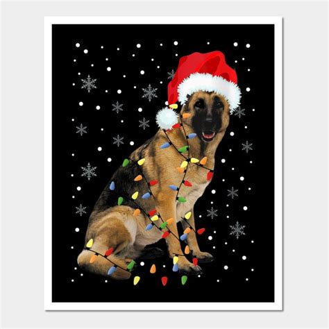 a german shepherd dog wearing a santa hat with christmas lights on it's ...