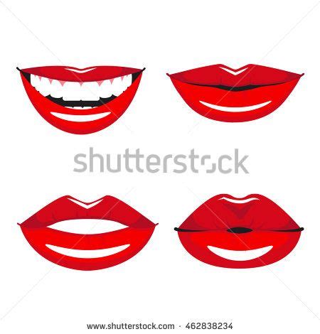 Set of vector red lips. Various types of woman lips. Broad smile with ...