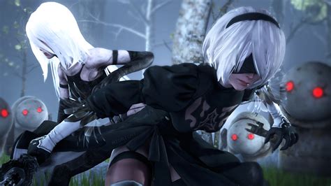 Two white-haired female anime characters, 2B (Nier: Automata), fan art ...