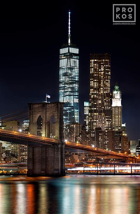 Brooklyn Bridge and Lower Manhattan Skyscrapers at Night - Fine Art ...