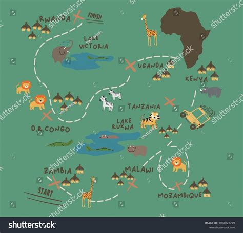 Africa Safari Tour Map Vector Animal Stock Vector (Royalty Free ...