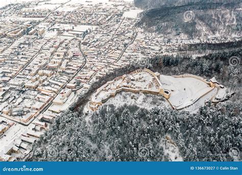 Rasnov City and Fortress Covered in Snow in Mid Winter Season Stock ...