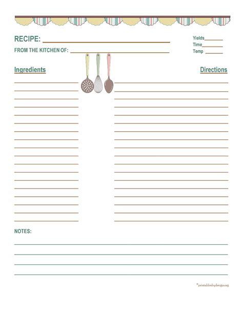 EXCEL TEMPLATES: Excel Recipe Card