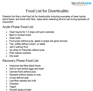 Diet Sheet for Diverticulitis | LoveToKnow