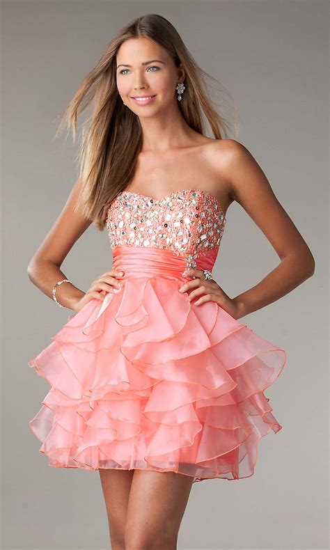 Short Coral Prom Dress | DressedUpGirl.com