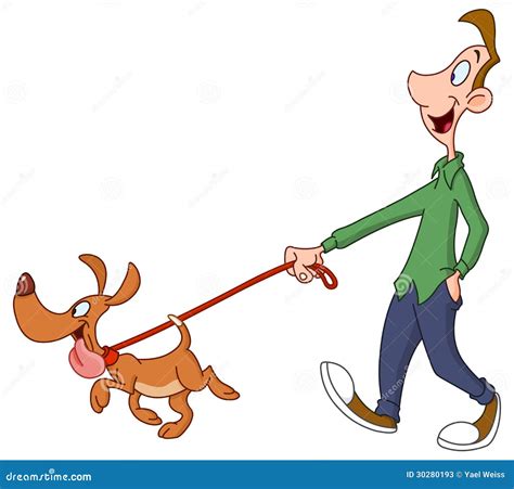 Man Walking Dog Stock Vector Illustration Of Humor Isolated 30280193