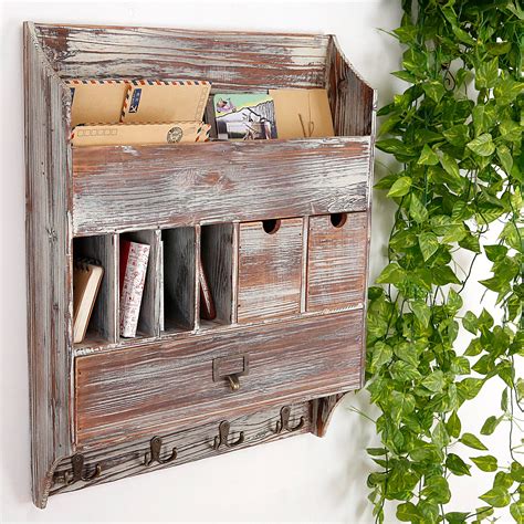 MyGift Torched Wood Entryway Wall Organizer with Mail Holder Organizer ...