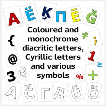 Diacritic, cyrillic letters and various symbols (Coloured and ...