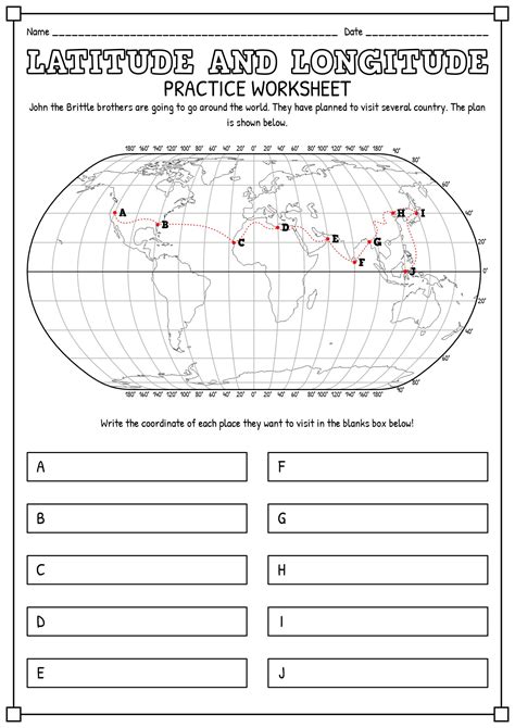 Longitude And Latitude Worksheets