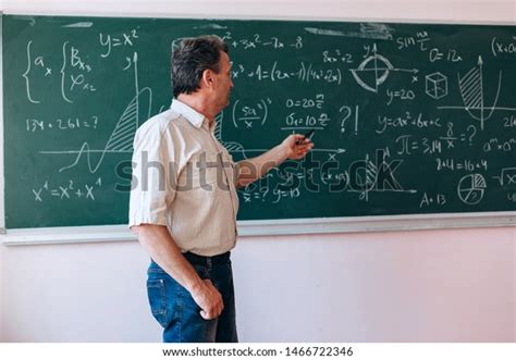 Teacher Pointing Blackboard Explain Lesson Stock Photo 1466722346 ...