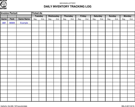 Inventory Log Template Free