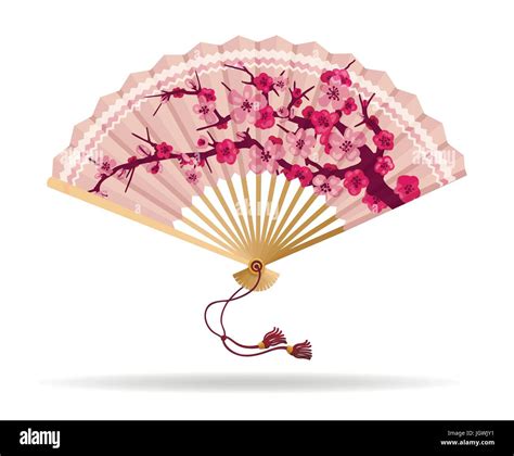 Japan cherry blossom folding fan vector illustration. Japanese fan with ...