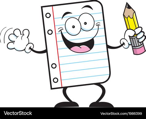 Cartoon notebook paper holding a pencil Royalty Free Vector