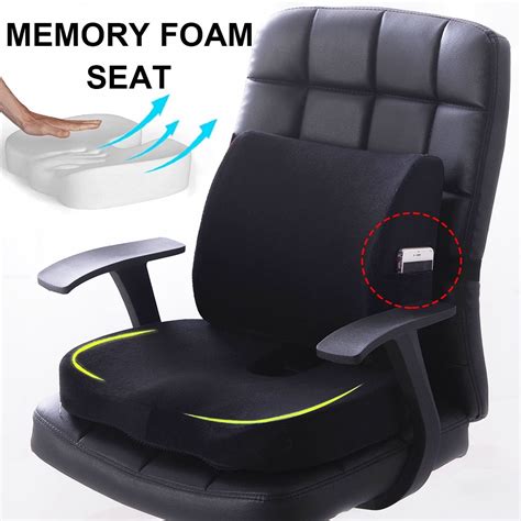 Memory Foam Seat Cushion Lumbar Back Support Orthoped Home Car Office ...