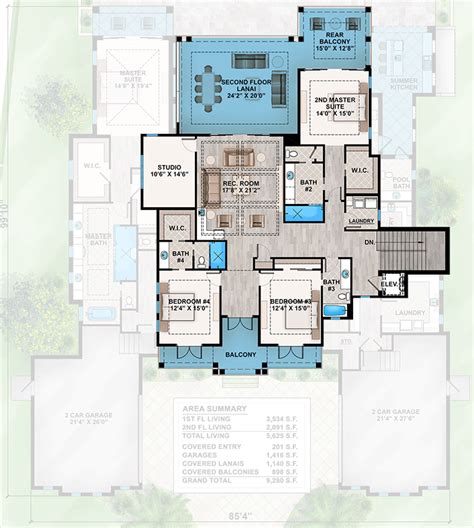 4-Bed Coastal Contemporary House Plan with 4-Car Garage - 5625 Sq Ft ...