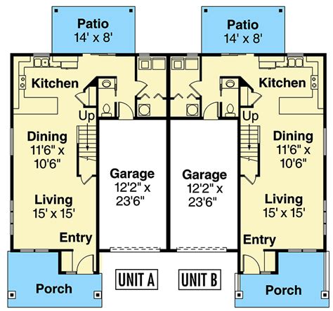 3 Bedroom Duplex House Plan - 72745DA | Architectural Designs - House Plans