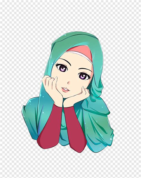 Female anime character, Hijab Cartoon Islam Muslim Drawing, hijab, face ...