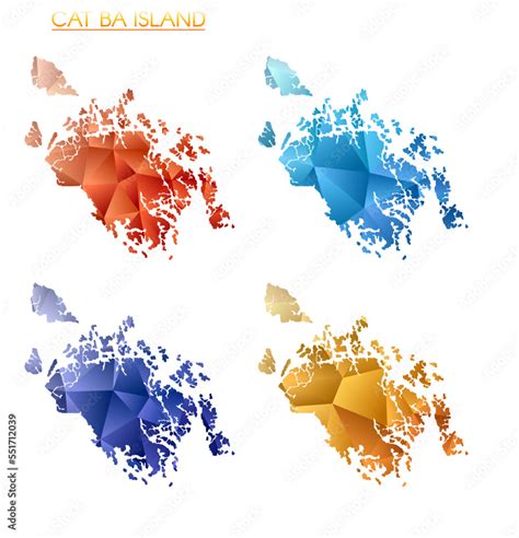 Set of vector polygonal maps of Cat Ba Island. Bright gradient map of ...