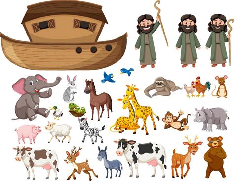 Set of Noah Ark animals and objects 10519810 Vector Art at Vecteezy