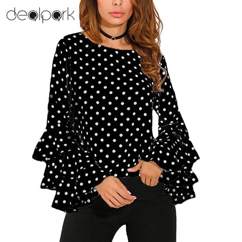 Women Polka Dot Blouses Ruffle Tops Plus Size 3XL 4XL 5XL Shirts Long ...