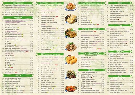 Menu at Yau's Oriental Delight restaurant, London, 173 Whitehorse Ln